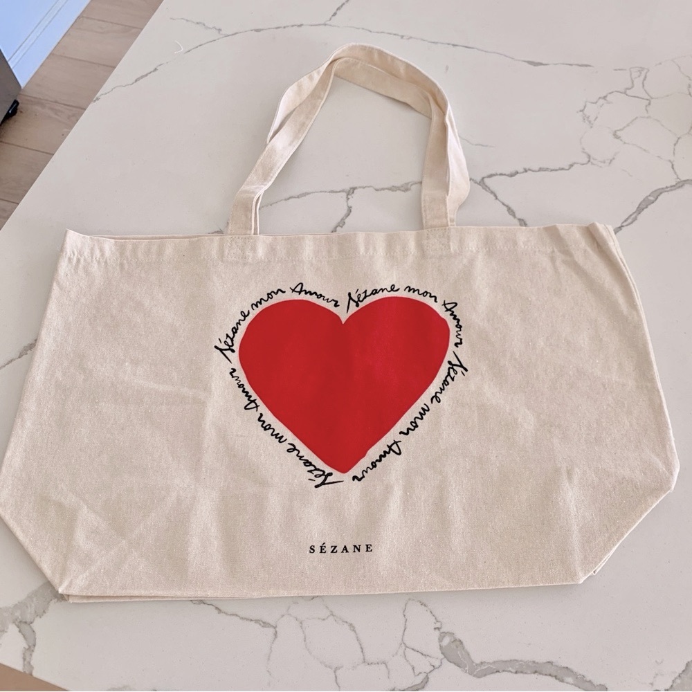 ❤️ SEZANE Heart Mon Amour Love Sezane Cotton Tote Bag